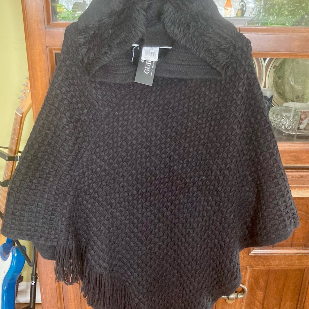 Guilty Fur Trimmed Hooded Poncho NWT